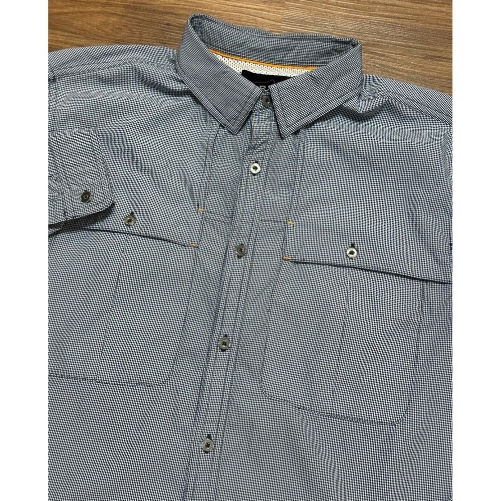 ORVIS Men's Tech Chambray Long Sleeve Vented Blue Gingham Work Shirt Sz M-Tall